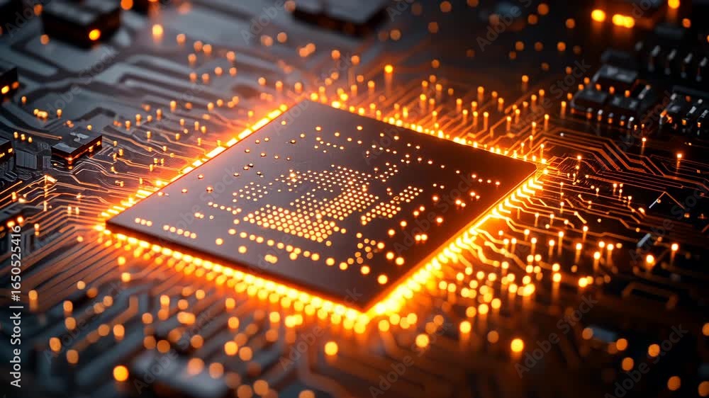 Poster futuristic glowing circuit board with cpu, showcasing advanced technology and connectivity in a
