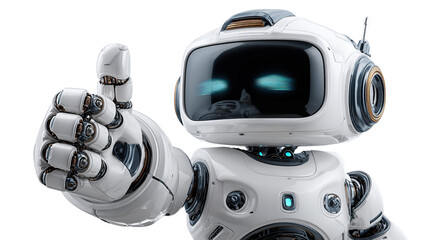 Robotic Approval: A friendly robot gives a thumbs-up. Capturing artificial intelligence and technological approval in a futuristic environment.