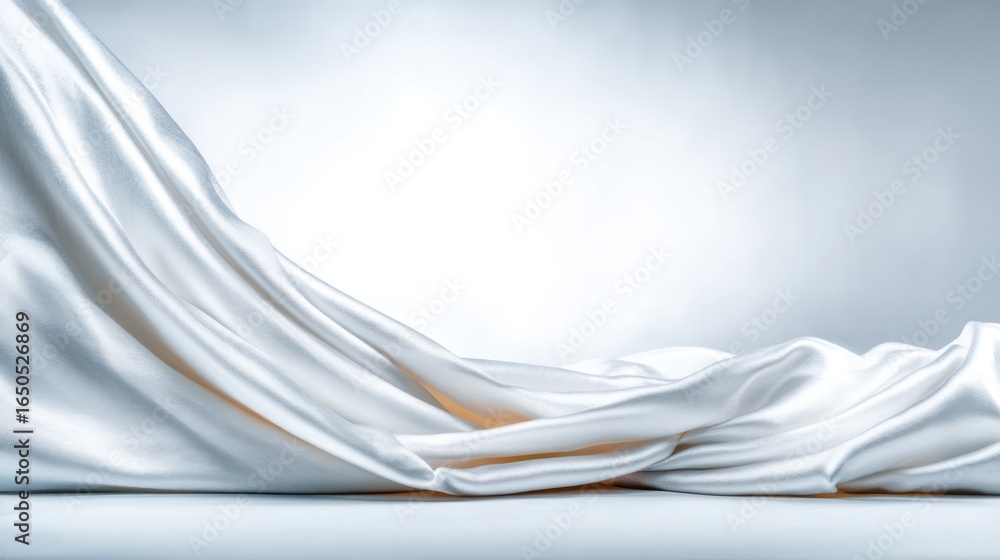 Poster silk fabric in motion: elegant and luxurious, a pristine white silk fabric cascades and billows, cre