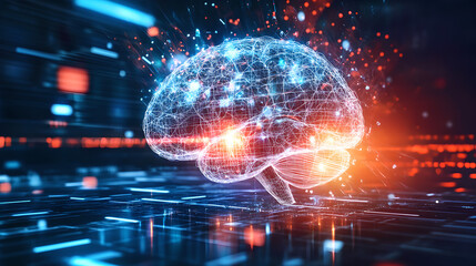 A fractured digital brain puzzle with biological neurons slipping through, illustrating AI limitations.