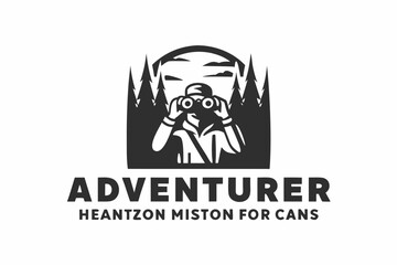 Adventurer Woman with Binoculars on White Background Design