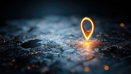 Glowing map marker on dark textured surface