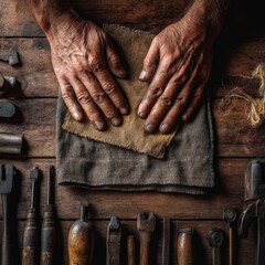 Fototapeta premium Traditional craftsmanship tools on wooden table