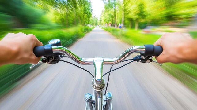 Experiencing the thrill of speed on a bicycle ride through a lush green park road