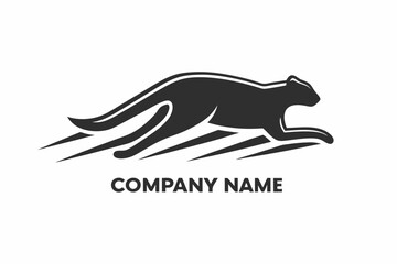 Leaping Wildcat Black and White Swift Predator on White Background