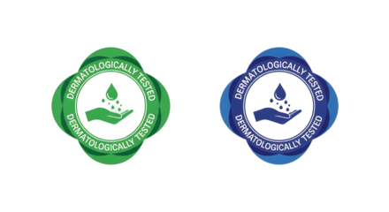 Dermatologically Tested Badge Green and Blue | Hypoallergenic Product Certification Icon for Skincare and Cosmetic Packaging