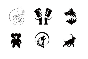 Animal Symbol Set Chameleon, Elephant, Wolf and More