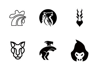 Animal Logos Collection: Chicken, Wolf, Gazelle, Lynx, Griffin, Gorilla