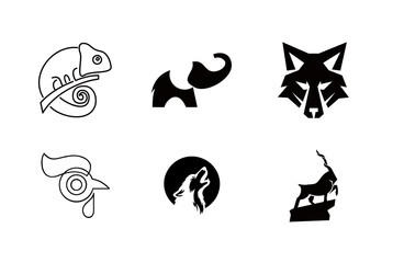 Animal Icons: Chameleon, Elephant, Fox, Rooster, Wolf, Ibex