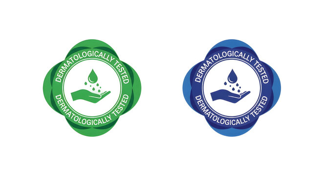 Dermatologically Tested Badge Green and Blue | Hypoallergenic Product Certification Icon for Skincare and Cosmetic Packaging
