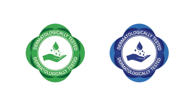 Dermatologically Tested Badge Green and Blue | Hypoallergenic Product Certification Icon for Skincare and Cosmetic Packaging