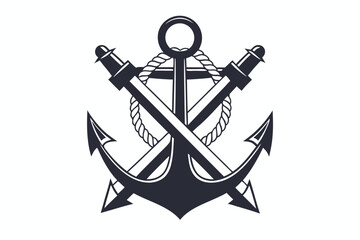 Bold Anchor and Rope Nautical in Black and White on White Background