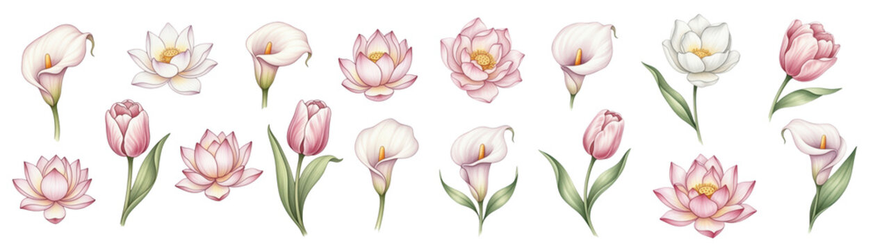 A beautiful collection of pink and white flowers featuring lilies and tulips, elegantly arranged.