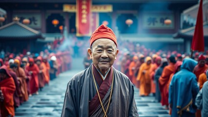 Obraz premium buddhist monk in the temple