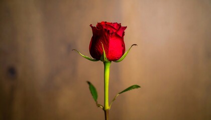 Obraz premium Single red rose on wooden background
