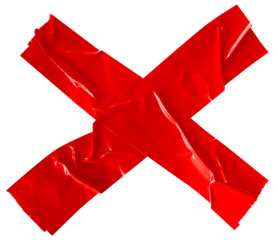 Mark signs, cross red, x symbol made from crumpled tape meaning negative, no vote