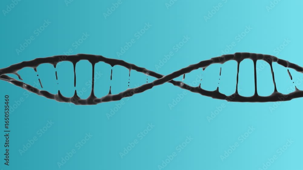 Poster abstract black fluid dna double helix animation: dynamic genetic structure on teal background