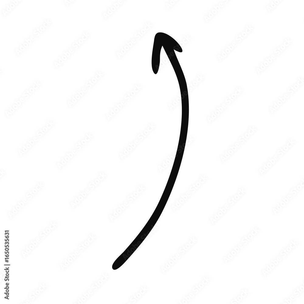 Aufkleber a simple handdrawn curved arrow pointing upwards in a smooth arcing motion.