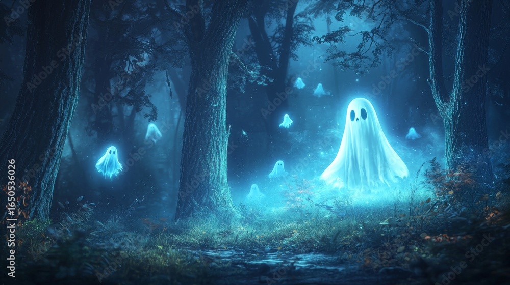 Canvas Prints enchanted forest with glowing ghostly figures