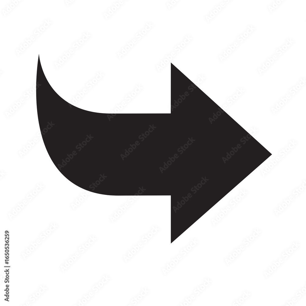 Poster black arrow pointing to the right with a curved tail.