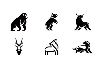 Collection of stylized animal vector logos in black and white