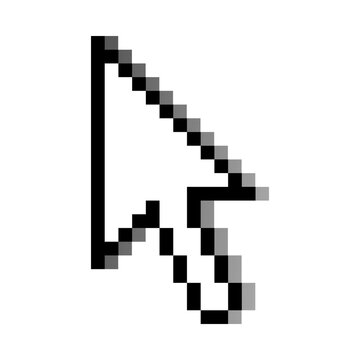 Classic Pixelated White Mouse Cursor Arrow on Black Background.