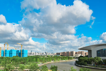 urban landscape with clouds and sky