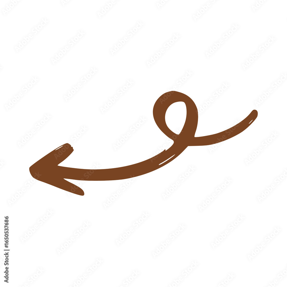 Aufkleber handdrawn brown arrow with a curved tail and pointed tip.