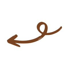 Handdrawn brown arrow with a curved tail and pointed tip.