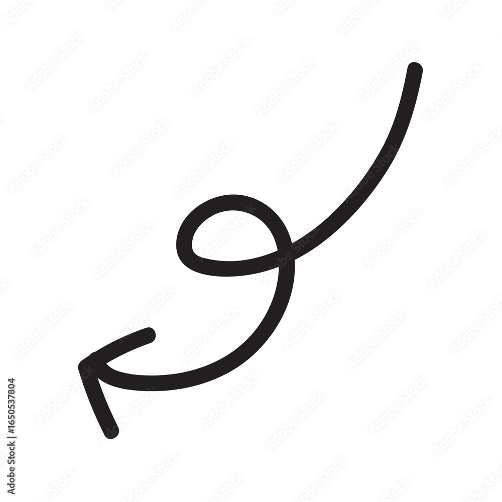 Poster handdrawn curly arrow pointing left on black background.