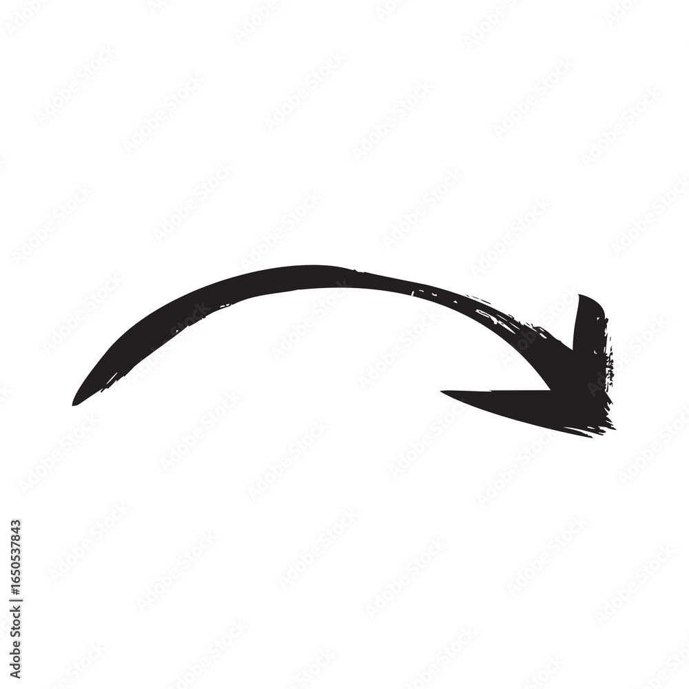 Poster handdrawn curved arrow pointing right with brush stroke texture.