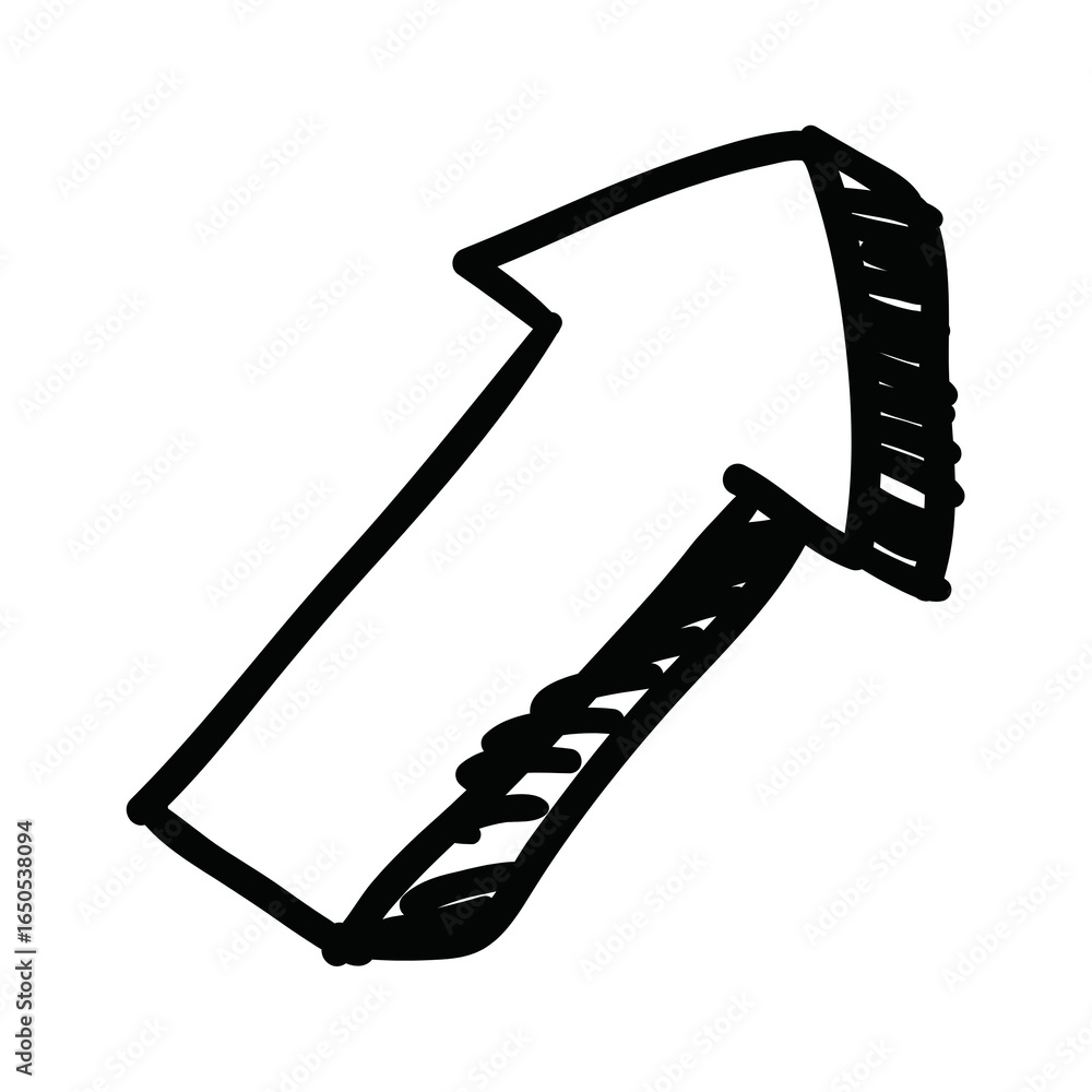 Poster handdrawn sketch of an upwardpointing arrow with a shaded effect.