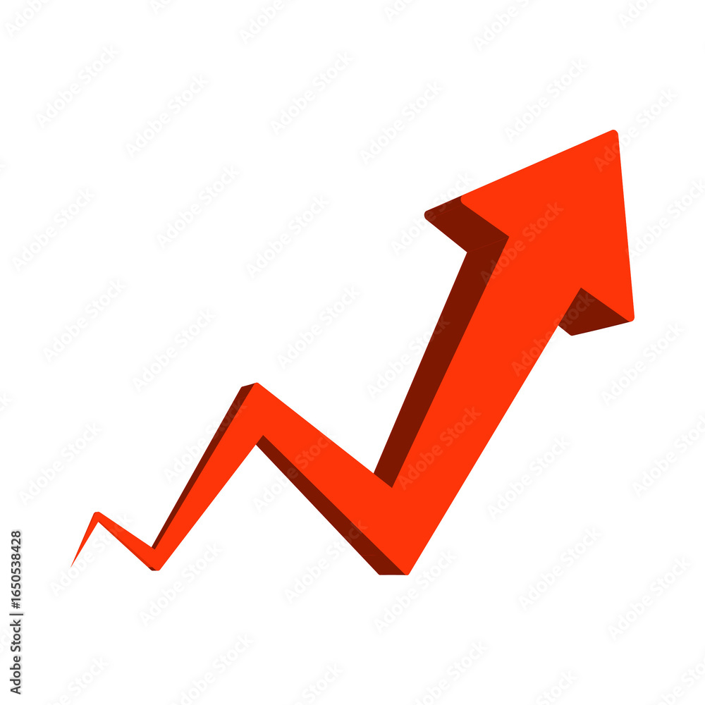 Poster red arrow chart showing upward volatile movement.
