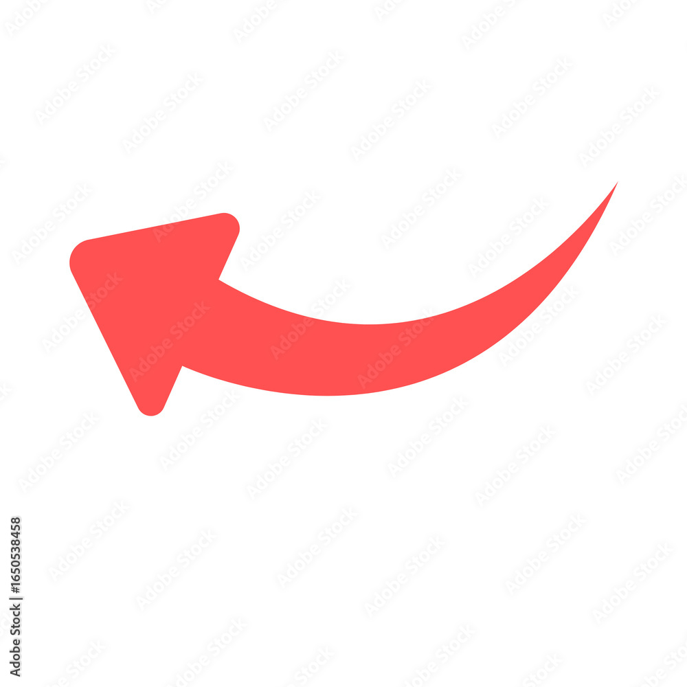 Poster red curved arrow pointing upwards and right.