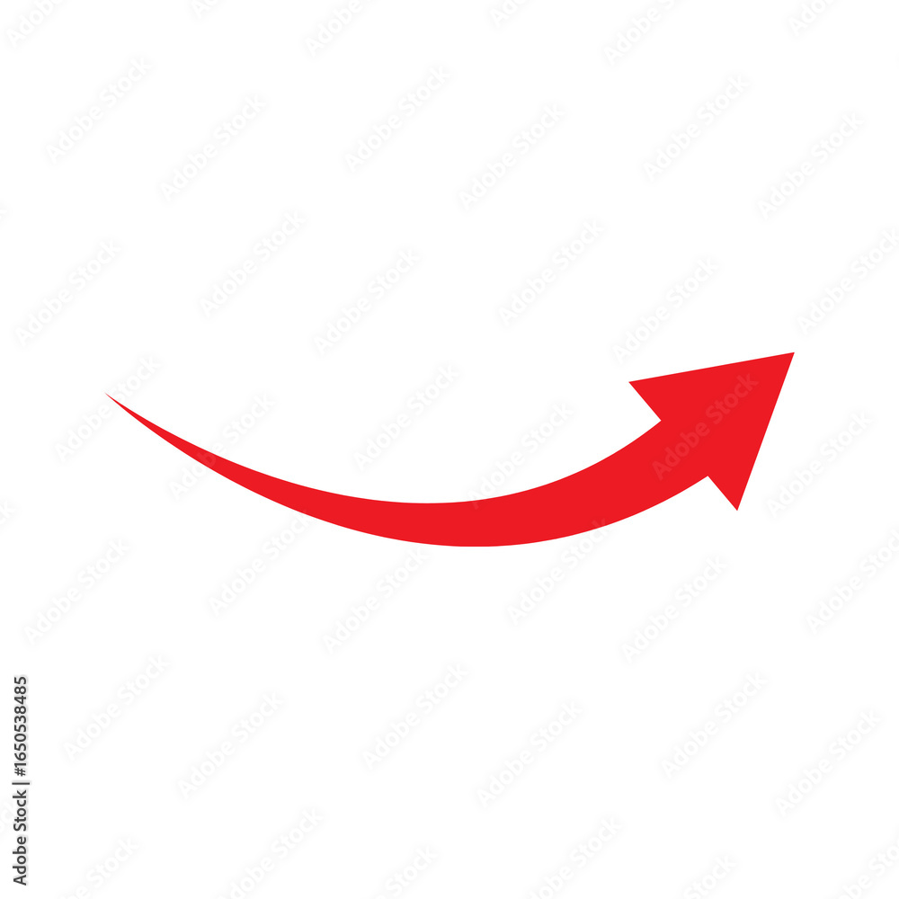 Poster red curved arrow pointing upwards and to the right.