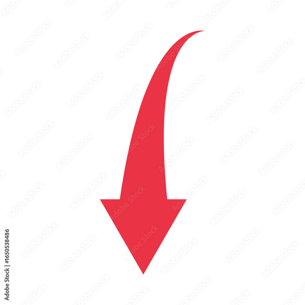 Poster red arrow pointing down with a curved tail.