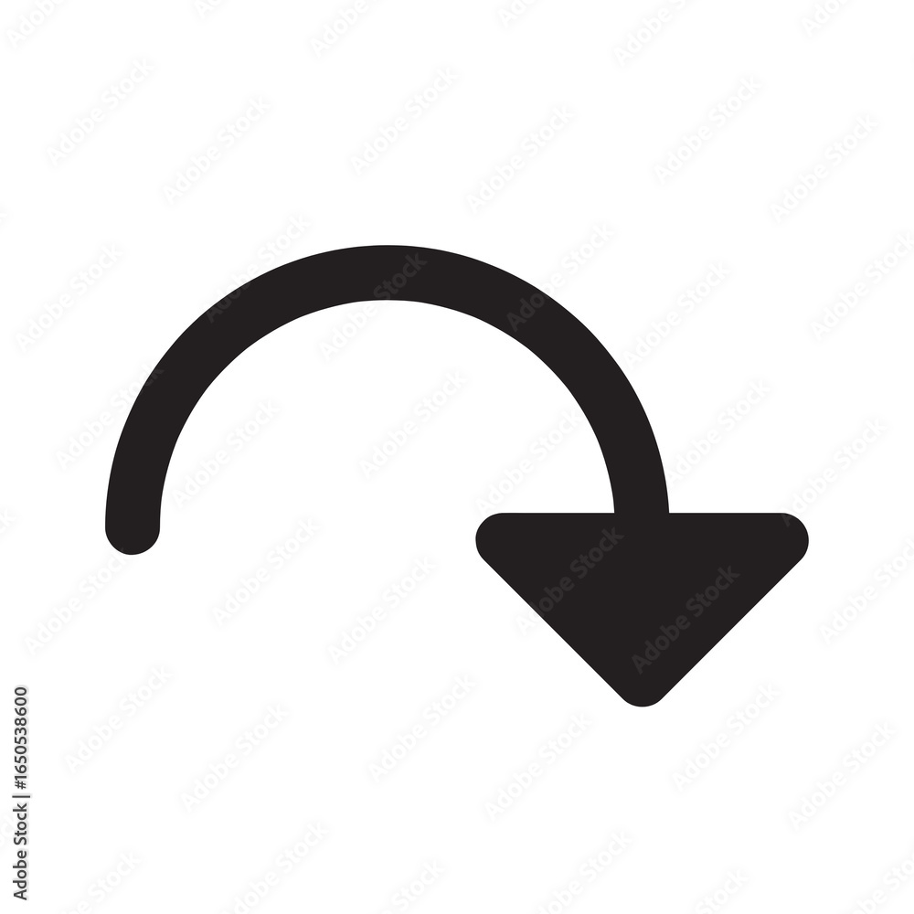 Poster simple curved arrow pointing down icon.