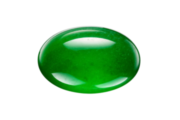 A green gemstone sits on a white background