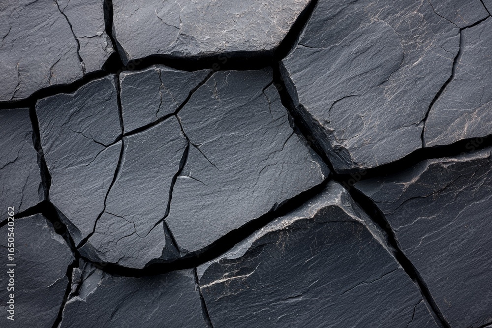 Poster the image is of a large rock with many cracks and fractures