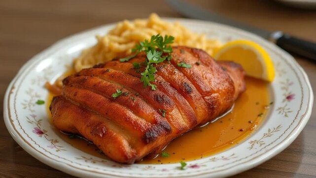  Puerto Rican Lech&oacute;n served authentically on a plate
