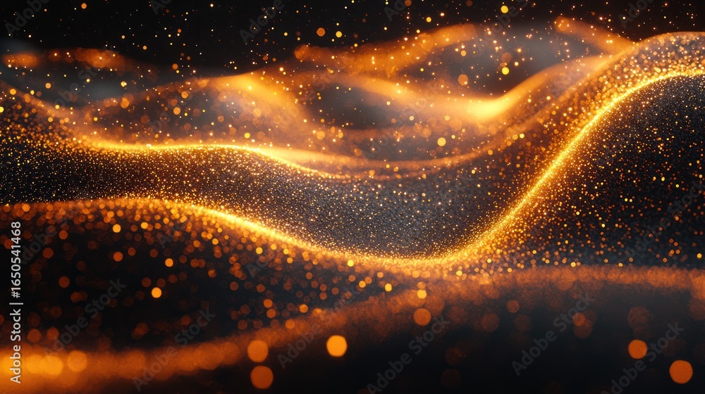 Poster abstract gold particles flowing. background waves. possible use digital art