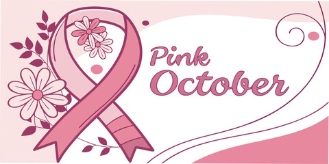 Pink October awareness ribbon with flowers, promoting breast cancer support and solidarity for women's health