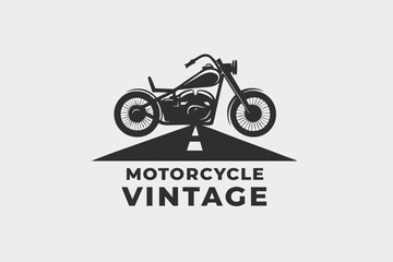 Stylized Motorcycle on Road, Simple Silhouette Icon on White Background