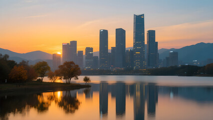 sunset over the city