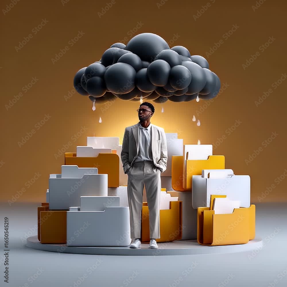Poster man facing cloud data storage issues