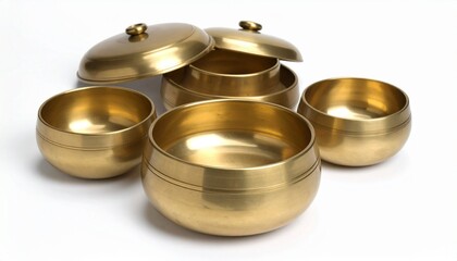 Korean high quality brass tableware on the white background.