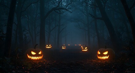 Haunted Forest with Glowing Pumpkins