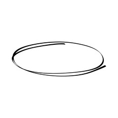 Hand-drawn oval circle icon with brush stroke style, rough sketch in black, isolated on white background. Suitable for decoration, abstract design, and creative graphic