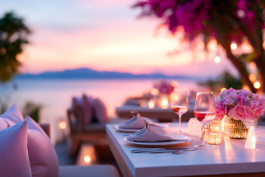 Sunset dinner for two with candle decorations special occasion setup