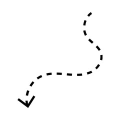Abstract dashed arrow pointing down and to the left, symbolizing direction and movement